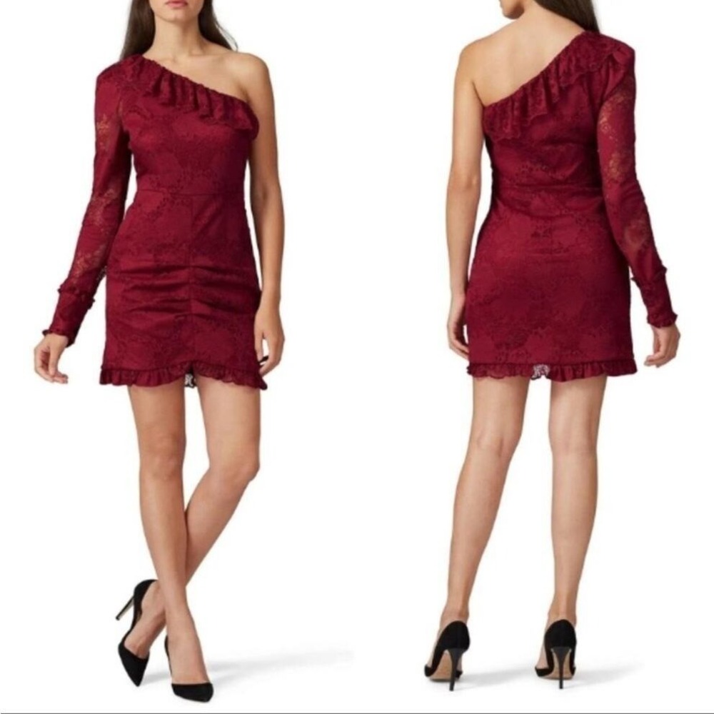 Alexis Ilana One Shoulder Ruffle Lace Mini Dress Women's S